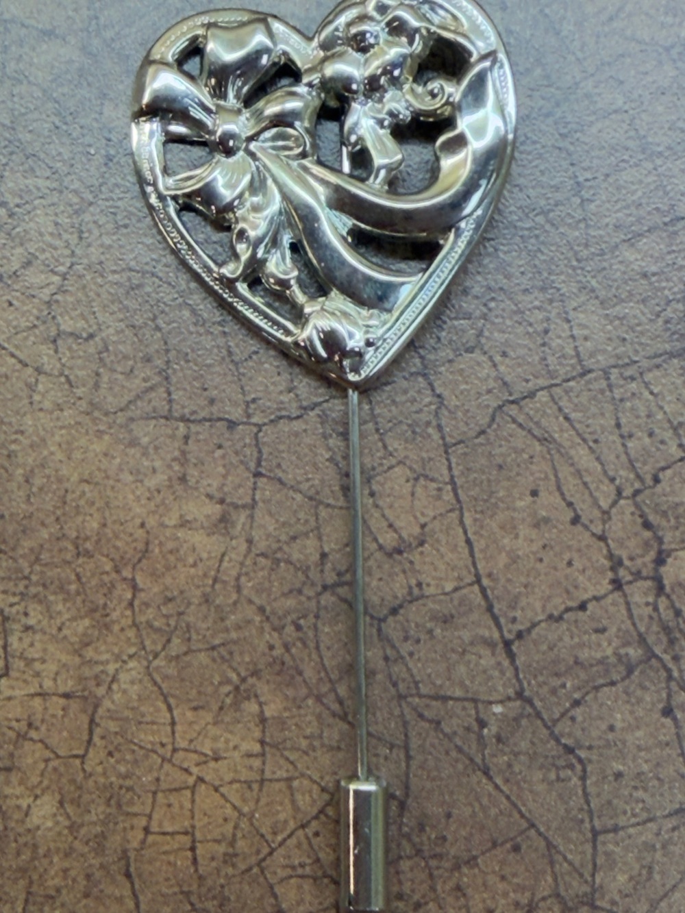 Silver tone Heart Floral Stick Pin - Elegant Women's Jewelry